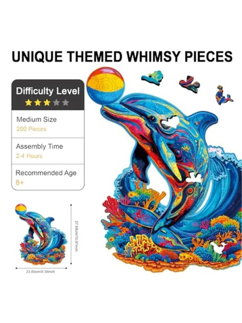 Wooden Puzzles Playful Dolphin Wooden Jigsaw Puzzle, 200 Pieces